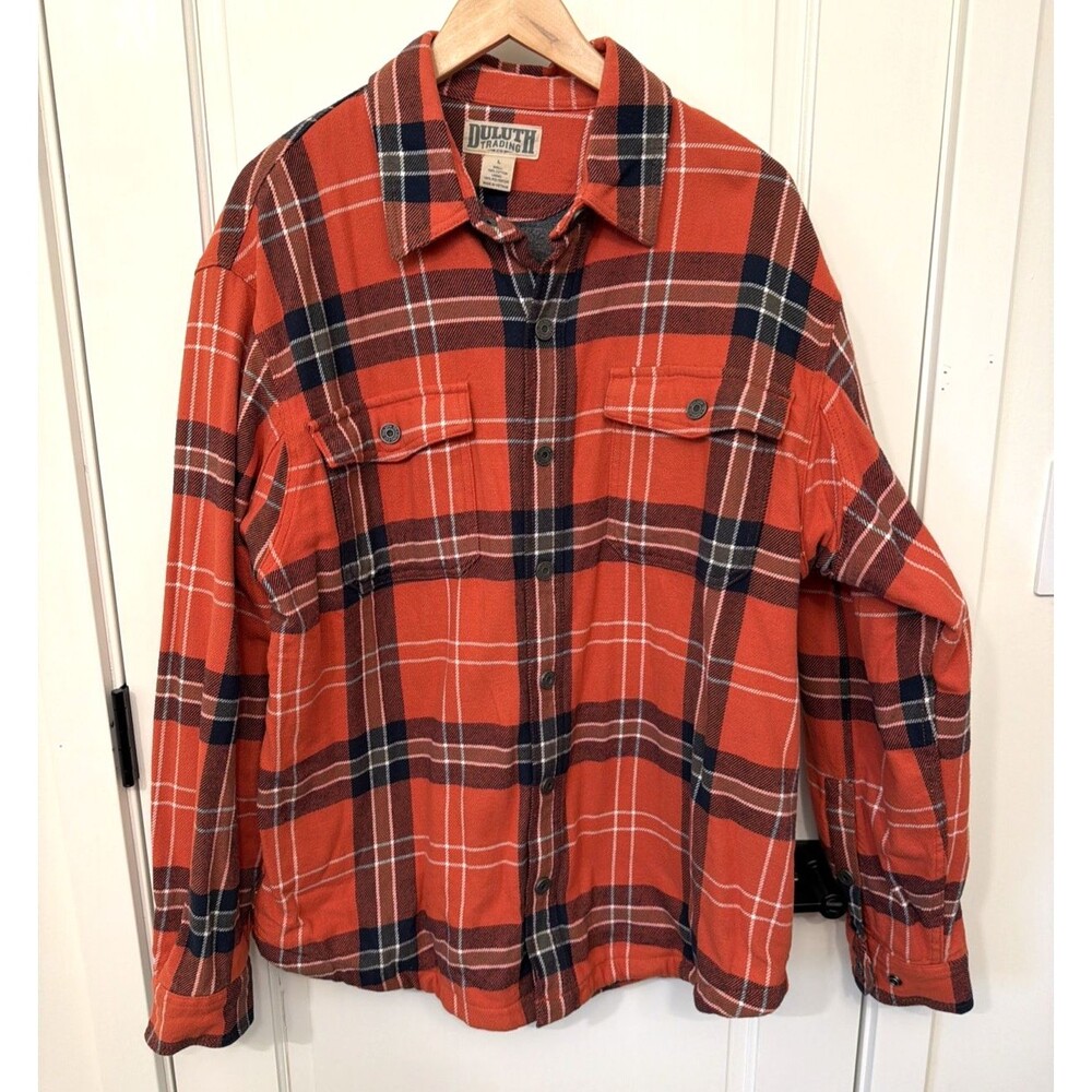 Duluth Trading Co Plaid Flannel Jacket Shirt Lined Men's L Snap Front Outdoors